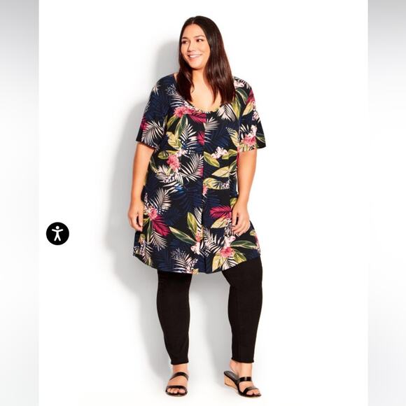 Avenue Black Liv Tropical Print Pleat Short Sleeve Tunic Top Plus Size 20 NEW - Picture 14 of 15